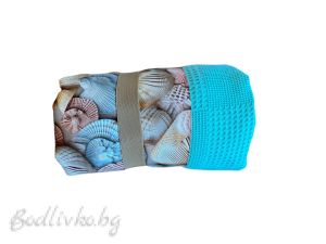 ПЛАЖНА ХАВЛИЯ 100% ПАМУК ПИКЕ 110x190 С ДЕКОРАТИВЕН БОРД И ЛАСТИК ЗА ЛЕСНО СГЪВАНЕ - МИДИ