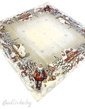 КАРЕ ЖАКАРД, ДЯДО КОЛЕДА С КЪЩИ 100/100СМ. 