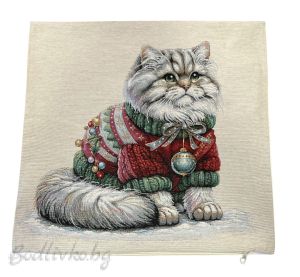 КАЛЪФКА за възглавничка, КОЛЕДЕН КОТАРАК, ЖАКАРД,  45/45см.