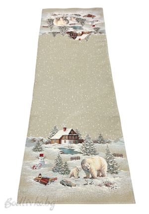 КОЛЕДЕН ЖАКАРДОВ ТИШЛАЙФЕР, БЕЛИ МЕЧКИ, 45/140 СМ.