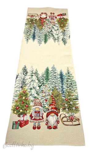 КОЛЕДЕН ЖАКАРДОВ ТИШЛАЙФЕР, ЧЕРВЕНИ ГНОМЧЕТА, 45/140 СМ.