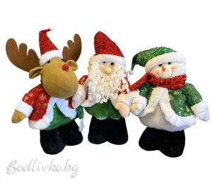 Текстилна КОЛЕДНА ИГРАЧКА ЕЛЕН, ДЯДО КОЛЕДА И СНЕЖЕН ЧОВЕК, с разтегателни крака до 90 см.