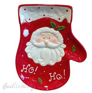 Коледна декорация , ПОРЦЕЛАНОВА ЧИНИЯ РЪКАВИЦА С ДЯДО КОЛЕДА, 25х20см.