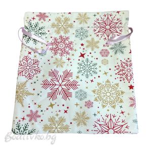 Коледна торбичка за подарък, handmade, с връзки за затваряне, 38х32 см.