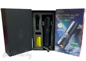 Супер мощен LED фенер с три акумулаторни батерии в луксозна кутия
