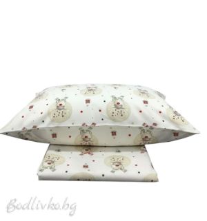 Коледно спално бельо "Еленчета в топки- екрю", за ЕДИНИЧНО ЛЕГЛО, 100% натурален памук (поплин), 3 части