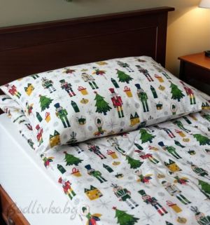 Коледен спален комплект за единично легло "ЛЕШНИКОТРОШАЧИ"- 100% памук (Ранфорс), 3 части 