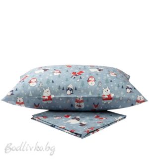 Коледен спален комплект за единично легло "Мечета"- 100% памук (Ранфорс), 3 части 