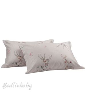  СПАЛЕН КОМПЛЕКТ "ЕЛЕНИ Е РОЗОВО", 100% ПАМУЧЕН САТЕН, 4 части 