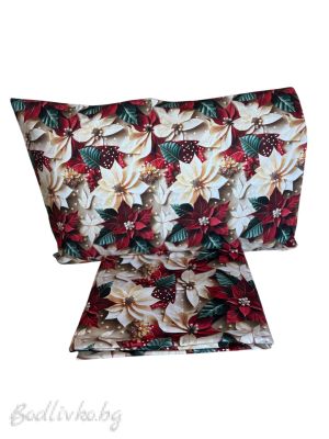 Коледен комплект ЗА ЕДИНИЧНО ЛЕГЛО КОЛЕДНИ ЗВЕЗДИ– 100% натурален памук (5Д Ранфорс), 3 части 