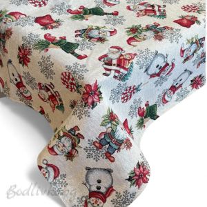 ПОКРИВКА ЗА МАСА ЖАКАРД ДЯДО КОЛЕДА И СНЕЖКО, НАЛИЧНА В няколко  РАЗМЕРА 