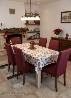 ПОКРИВКА ЗА МАСА ЖАКАРД ДЯДО КОЛЕДА И СНЕЖКО, НАЛИЧНА В няколко  РАЗМЕРА 