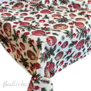 ПОКРИВКА ЗА МАСА ЖАКАРД ЧЕРВЕНИ ТОПКИ, НАЛИЧНА В няколко  РАЗМЕРА 