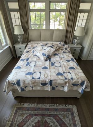 СПАЛЕН КОМПЛЕКТ СИНИ КЪГОВЕ,  100% натурален памук (ПОПЛИН), 4 части