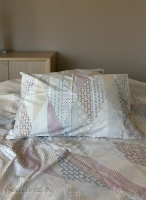 СПАЛЕН КОМПЛЕКТ ЛИЛАВО- СИНИ НЮАНСИ,  100% натурален памук (ПОПЛИН), 4 части