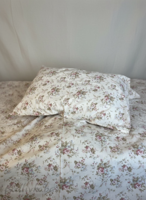 СПАЛЕН КОМПЛЕКТ НЕЖНИ РОЗИ В ЕКРЮ,  100% натурален памук (ПОПЛИН), 4 части
