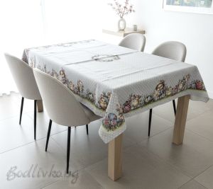 ПОКРИВКА ЗА МАСА ЖАКАРД, ВЕЛИКДЕН, ЯЙЦА И ПИЛЕНЦА, 140/180 СМ.