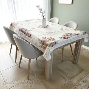 ПОКРИВКА ЗА МАСА ЖАКАРД, ВЕЛИКДЕН, ЗАЙЧЕ И КОЛА, 140/180 СМ.