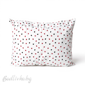 СПАЛЕН КОМПЛЕКТ, Черни и червени сърца,  100% натурален памук (ПОПЛИН), 4 части