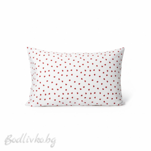 СПАЛЕН КОМПЛЕКТ, Чеврени сърца,  100% натурален памук (ПОПЛИН), 4 части