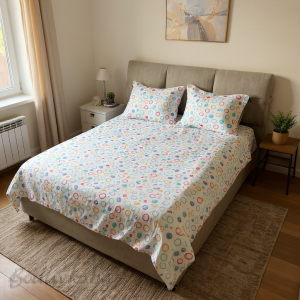 КОМПЛЕКТ ЗА СПАЛНЯ, Големи дизайнерски кръгчета– 100% натурален памук (Ранфорс), 4 части 