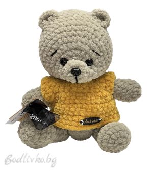 Мече, Ръчно изработено, Бежко жълтурчов, 22см.