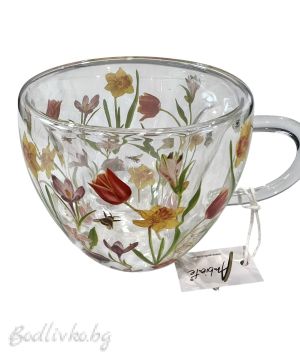 Двустенна стъклена чаша, Ambiente, Цветя, 200мл.