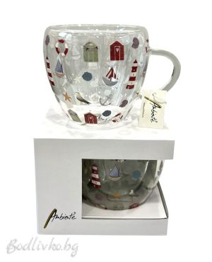 Двустенна стъклена чаша, Ambiente, Морски мотиви, 200мл.