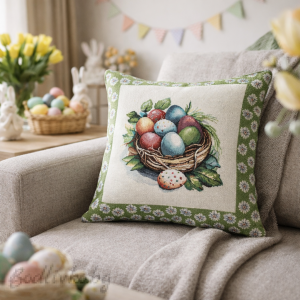 КАЛЪФКА за възглавничка, Великденска кошничка с яйца, 45/45см.