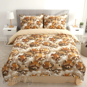 СПАЛЕН КОМПЛЕКТ, Лисички, 100% памук/ 5Д, ранфорс, 4 части
