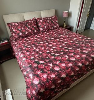 Спален комплект за единично легло,Червени рози , 100% памук/ 5Д, ранфорс, 3 части