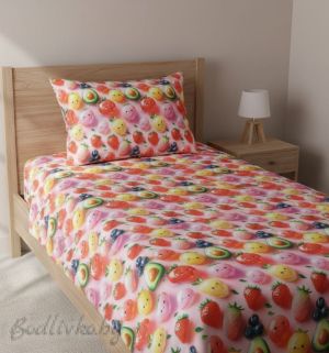 Спален комплект за единично легло, Сочни плодове, 100% памук/ 5Д, ранфорс, 3 части
