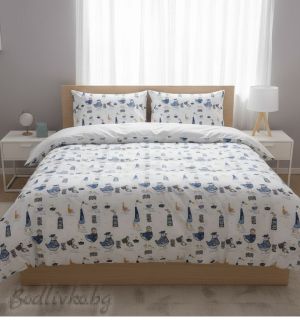 КОМПЛЕКТ ЗА СПАЛНЯ, Сини птици – 100% натурален памук (Ранфорс), 4 части 