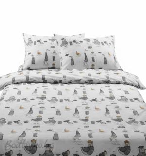 КОМПЛЕКТ ЗА СПАЛНЯ, Сиви птици абстракт – 100% натурален памук (Ранфорс), 4 части 