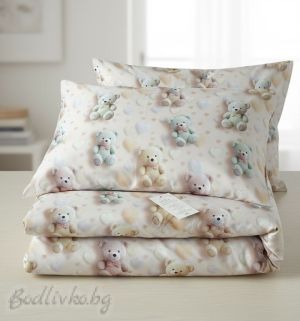 Спален комплект за единично легло, Мечета с пателни тоново, 3Д- 100% памук (Ранфорс), 3 части 