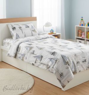 Спален комплект за единично легло, Кораби 3Д- 100% памук (Ранфорс), 3 части 