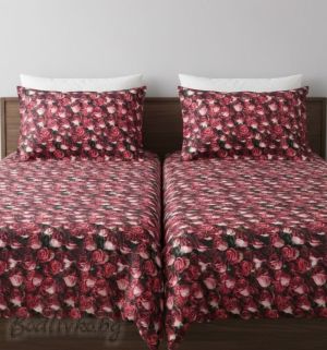 СПАЛЕН КОМПЛЕКТ,  Червени рози, 100% памук/ 5Д, ранфорс, 5 части