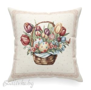 КАЛЪФКА за възглавничка, Великденски букет в кошничка, 45/45см.
