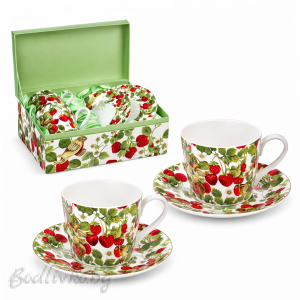 Порцеланови чаши за кафе с чинийки, в кутия, Lancaster, 200мл., Ягоди