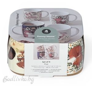 Комплект порцеланови чаши 460мл. с животинчета, Danny Home, 4 броя в опаковка