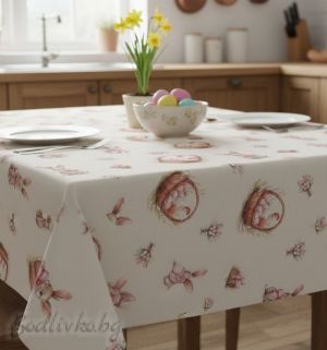 ПОКРИВКА ЗА МАСА, Великден Зайче в кошница, ХИДРОФОБИРАНА