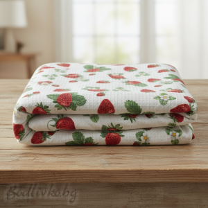 ПОКРИВКА ЗА ЛЕГЛО/ ОДЕЯЛО– ПИКЕ- Ягоди,  100%  памук