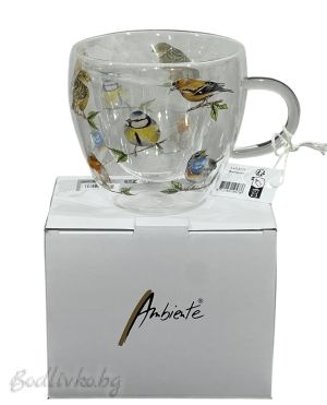Двустенна стъклена чаша, Ambiente, Пролетни птички, 200мл.