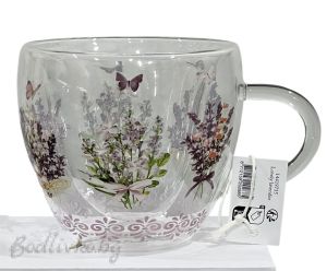 Двустенна стъклена чаша, Ambiente, Лавандула, 200мл.