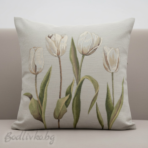 КАЛЪФКА за възглавничка, Бели лалета, 45/45см.