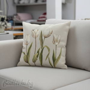 КАЛЪФКА за възглавничка, Бели лалета, 45/45см.