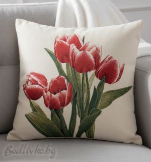 КАЛЪФКА за възглавничка, Червени лалета, 45/45см.