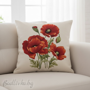 КАЛЪФКА за възглавничка, Макове с калинка, размер: 45/45см.