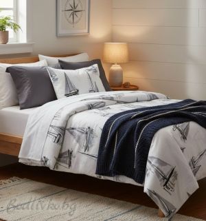 Спален комплект за единично легло, Кораби 3Д- 100% памук (Ранфорс), 3 части 