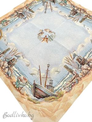 КАРЕ ЖАКАРД,МОРСКА ТЕМА ГЛАРУС, 100/100СМ. 